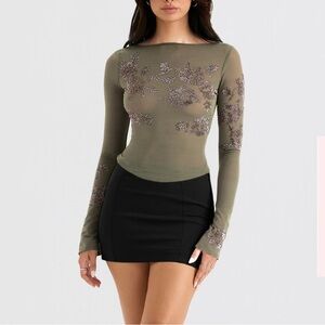 HOUSE OF CB ANGELIQUE
OLIVE CRYSTALLISED TOP